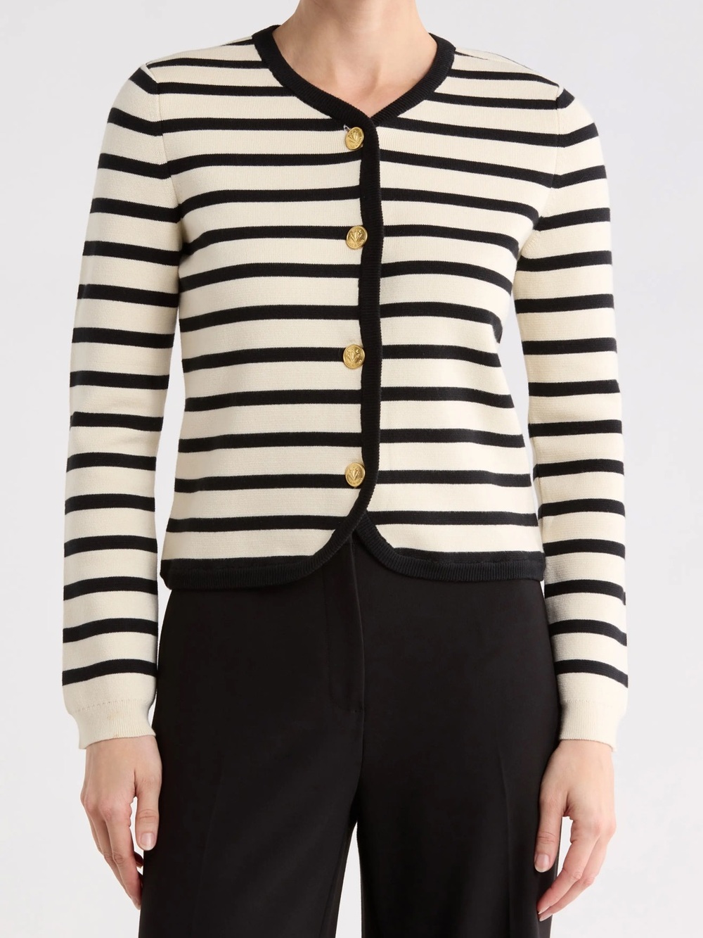 Rag & Bone Striped Button-Front Cardigan in Black & Cream - Picture 3 of 10